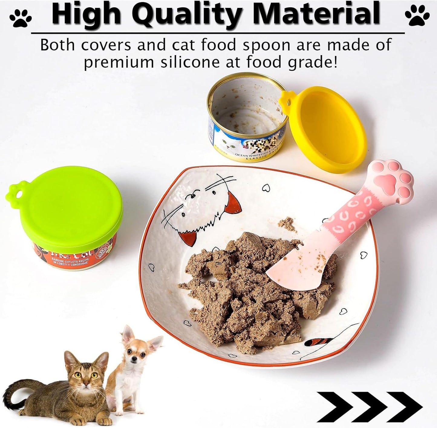 Comtim Small Cat Food Can Lids with Cat Food Spoon Set, Silicone Cat Food Can Covers Lids for 3 oz Cans, Cat Can Opener Spatula Cat Spoon for Wet Food