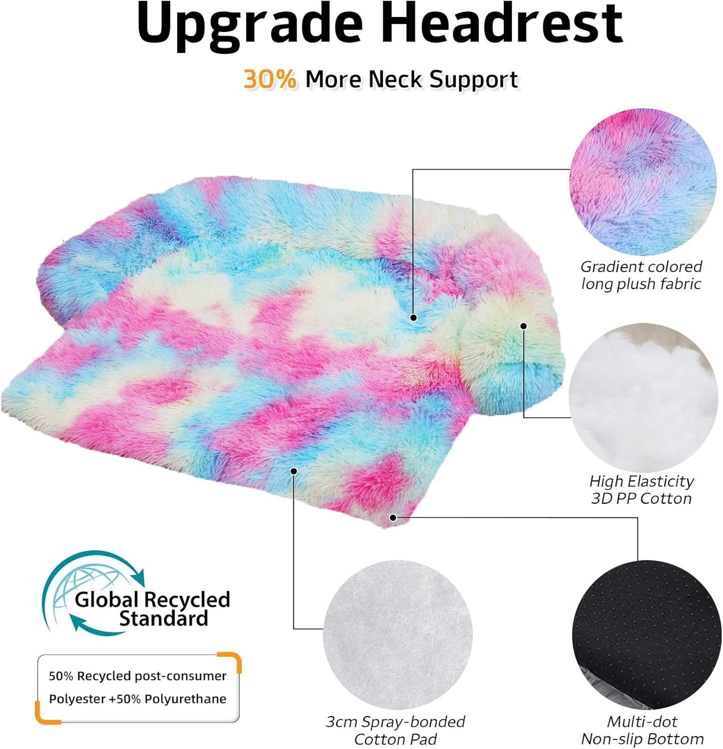 GGIB Calming Dog Bed Fluffy Plush Dog Mat for Furniture Protector with Removable Washable Cover for Large Medium Small Dogs and Cats (Medium, Rainbow)