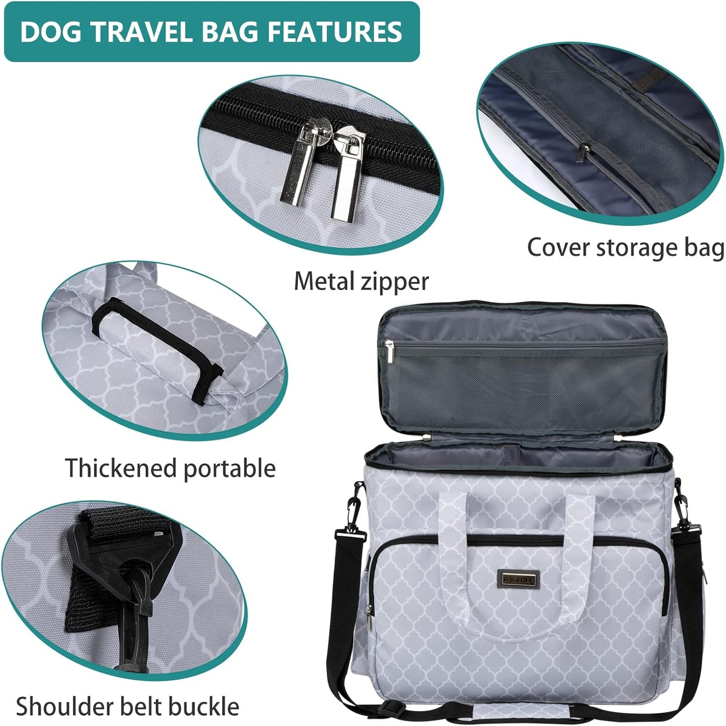BAGLHER Dog Travel Bag, Pet Travel Bag (ALL Pet Travel Supplies), With 2 Pet Food Containers and 2 Collapsible Silicone Bowls; Essential Kits for Pet Travel DLwhite