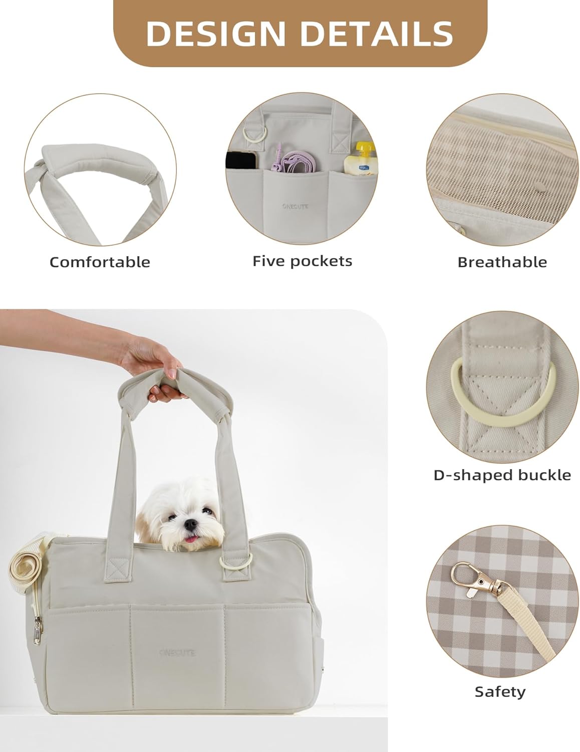 Dog Carrier for Small Dogs Rabbit cat with Large Pockets, Cotton Bag, Dog Carrier Soft Sided, Collapsible Travel Puppy Carrier (Grey, 17" L x 7.5" W x 12" H)