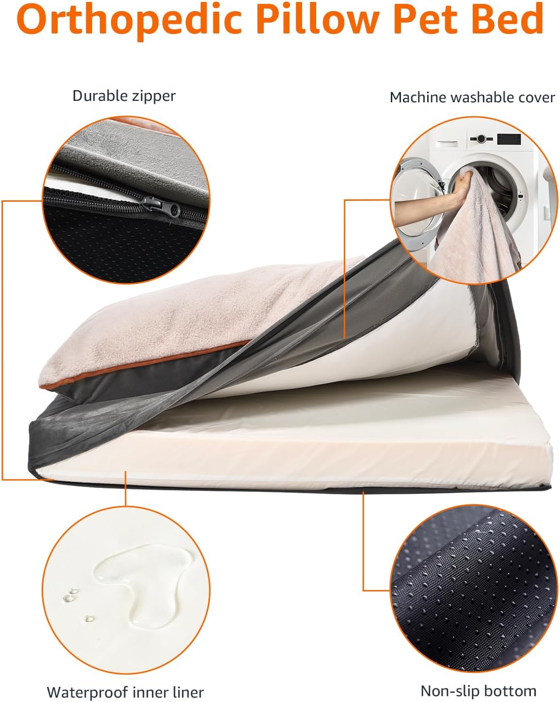 Amazon Basics Dog Bed with Cooling Gel Memory Foam, Pressure-Relief Support for Dogs up to 50lbs, Non-Slip Bottom, Machine Washable Cover, Large Sized (36" x 27"), Grey