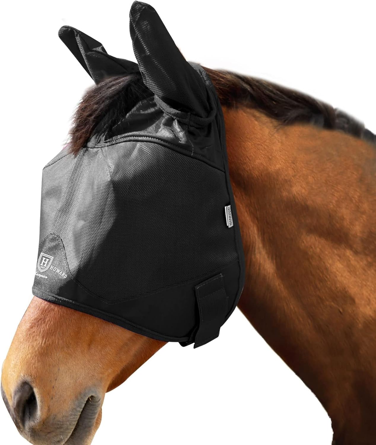 Harrison Howard UV-proof Multi-Function Fabrics Thick Fleece Padding Horse Fly Mask Half Face with Ears Black Yearling Small