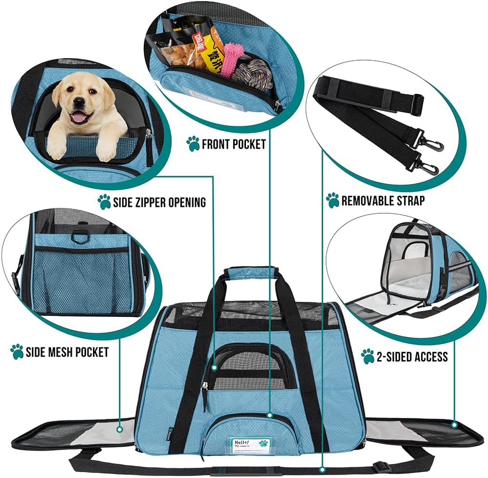 PetAmi Airline Approved Pet Carrier for Cat, Soft Sided Dog Carrier for Small Dogs, Cat Travel Supplies Accessories for Indoor Cats, Ventilated Pet Carrying Bag Medium Large Kitten Puppy, Large Blue