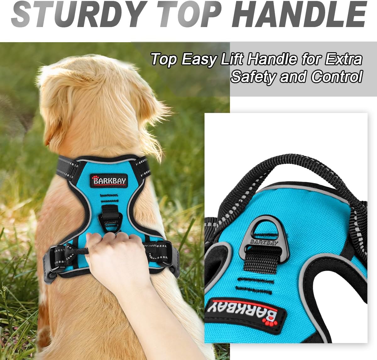BARKBAY No Pull Dog Harness Front Clip Heavy Duty Reflective Easy Control Handle for Large Dog Walking(Blue,S)
