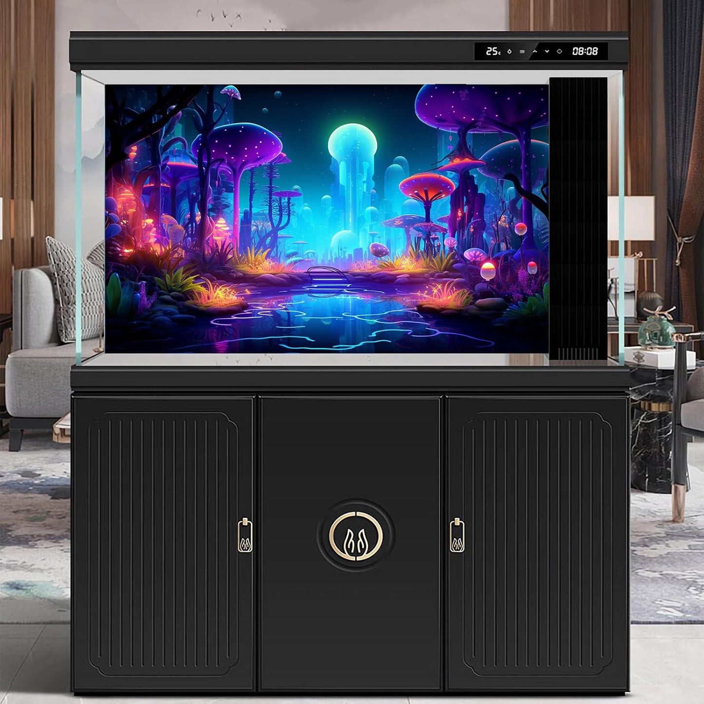 Fantasy Forest Aquarium Background Mysterious Plants Abstract Mushrooms Cartoon Style Forest Terrarium Backdrop Tranquil Stream Fish Tank Background Wallpaper Poster Decor Vinyl 24x16in