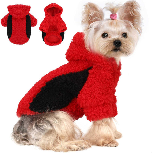 YIKEYO Dog Hoodie Pet Clothes Sweater with Hat Soft and Warm Cold Weather for Small Patchwork Hood(Red, Small)