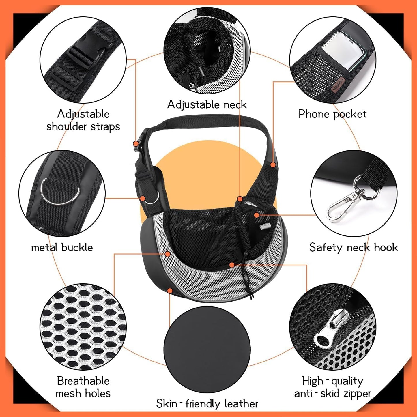 YUDODO Pet Sling Carrier for Small Dogs & Cats – Hands-Free Puppy Carrier with Safety Hook, Large Zipper Pocket, Soft Breathable Mesh, Adjustable Strap & Reflective Strip (Gray 3.0 S)