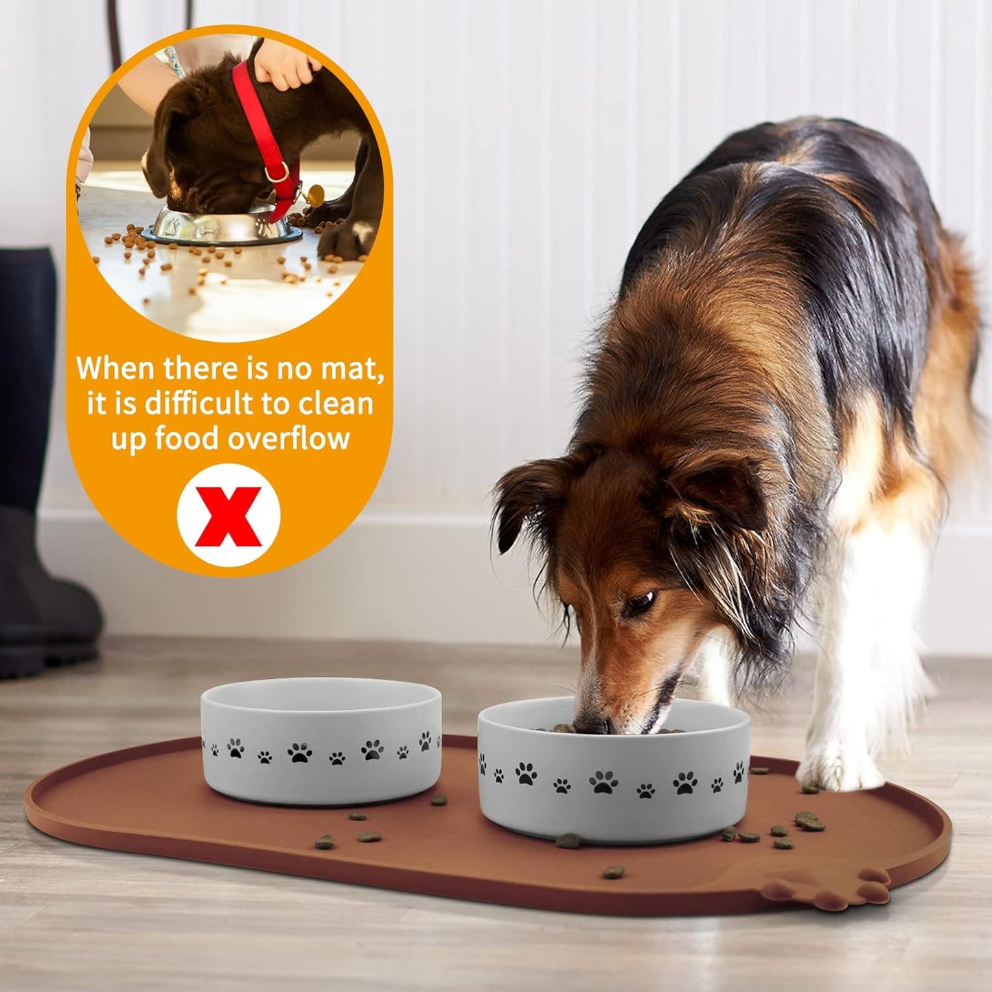 KPWACD Pet Placemat for Dog and Cat, Waterproof Silicone Dogs Feeding Bowl Mat Prevent Food and Water Overflow, High-Lips Puppy Dish Mats Suitable for Small Medium Big Pets, Brown, 19" * 12"