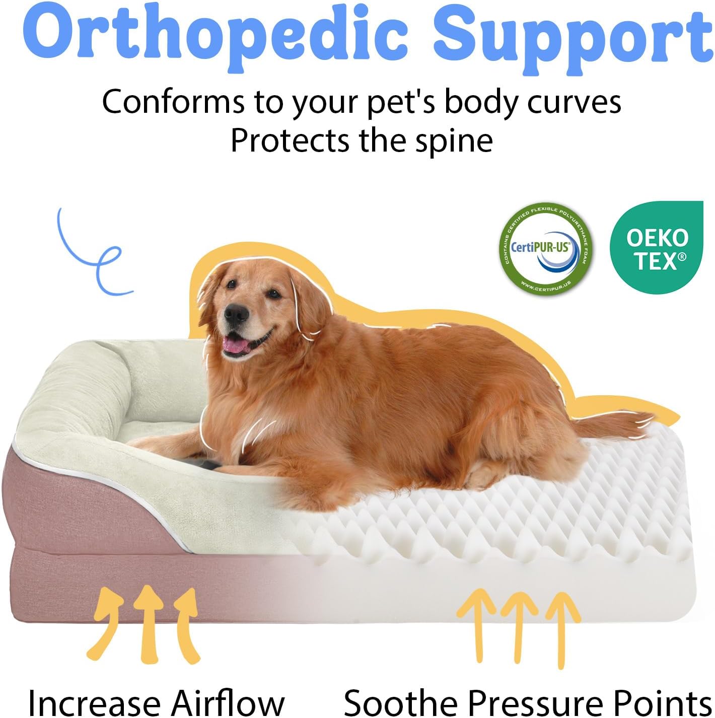 Orthopedic Foam Large Dog Bed XLarge Dog Beds with Removable Washable Cover Pet Bed with Bolster Waterproof Cover Extra Large Dogs Beds Big Size Pet
