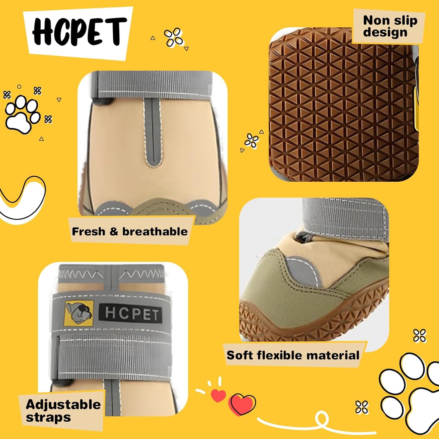 Hcpet Dog Boots Waterproof Dog Shoes for Medium Large Dogs, Anti-Slip Dog Booties Paw Protector for for Hot Pavement Winter Snow Hiking with Reflective Straps 4PCS, 3 (width 1.77 inch) for 31-38 lbs