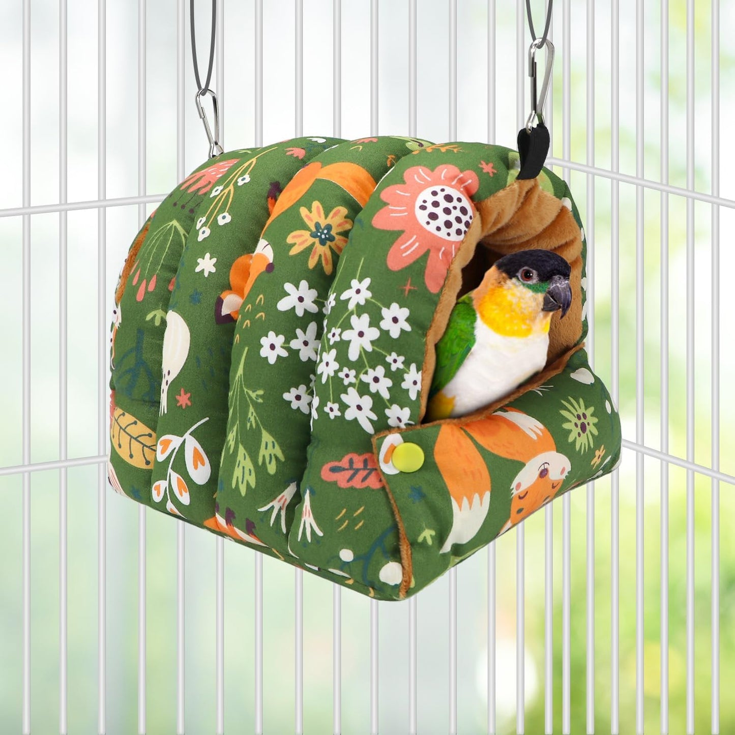 Wontee Bird Nest House Winter Warm Snuggle Hut Bird Bed Hanging Hammock for Parrots Budgies Parakeets Caique Senegal Cockatiels Conures (Medium, Green)