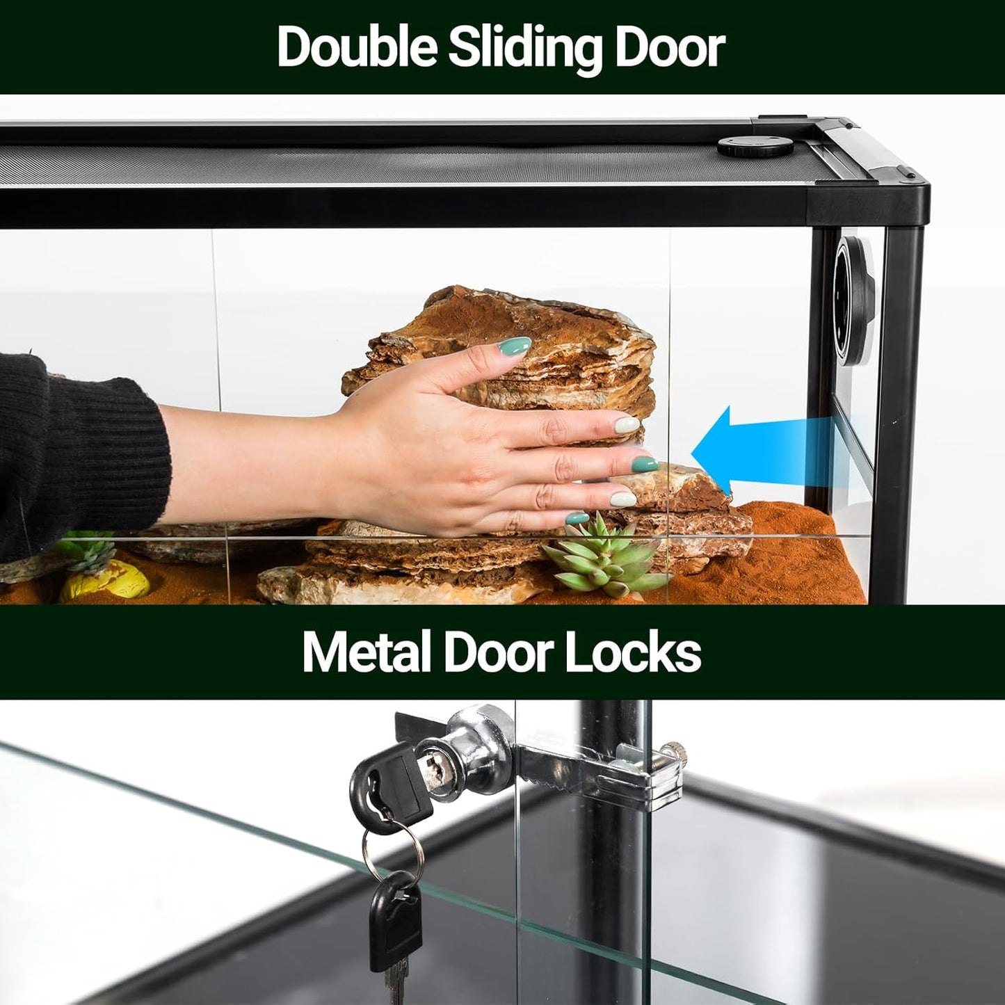 20 Gallon Reptile Tank, 30" x 12" x 12" Reptile Terrarium, Top Screen Ventilation, Sliding Door, Cable & Fogger Pass, Glass Enclosure for Bearded Dragon, Lizard, Gecko, Frog, Snake