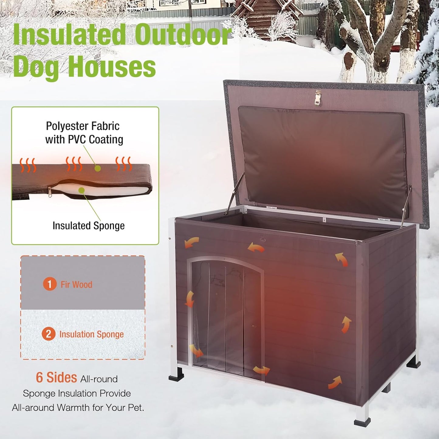 GUTINNEEN Dog House Insulated Outdoor Dog Kennel with Liner for Winter Large(Grey and White)