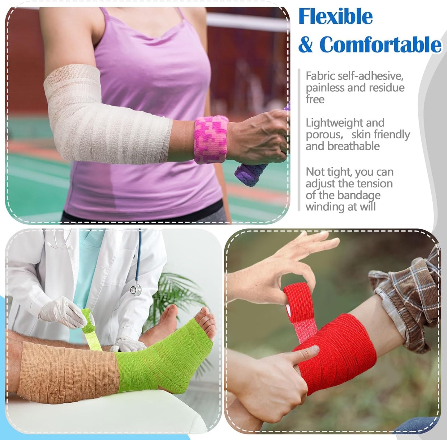 Treela 36 Pcs Self Adherent Bandage 1" X 5 Yard Wrap Breathable Cohesive Bandage Elastic Adhesive Tape for Stretch Athletic Sports Wrist Ankle (Multicolored)