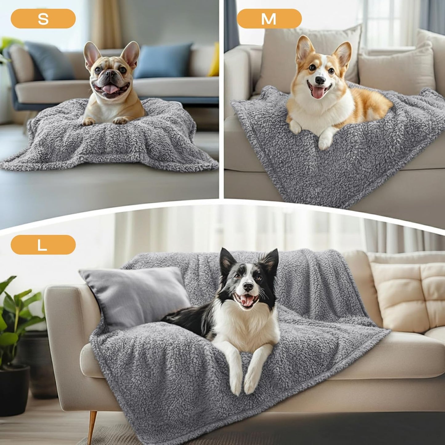 Luciphia 1 Pack 3 Calming Dog Blanket Fluffy Premium Fleece Pet Blankets Soft Sherpa Throw for Dogs Puppy Cat Grey/Beige/HazeBlue Medium (30" x20")