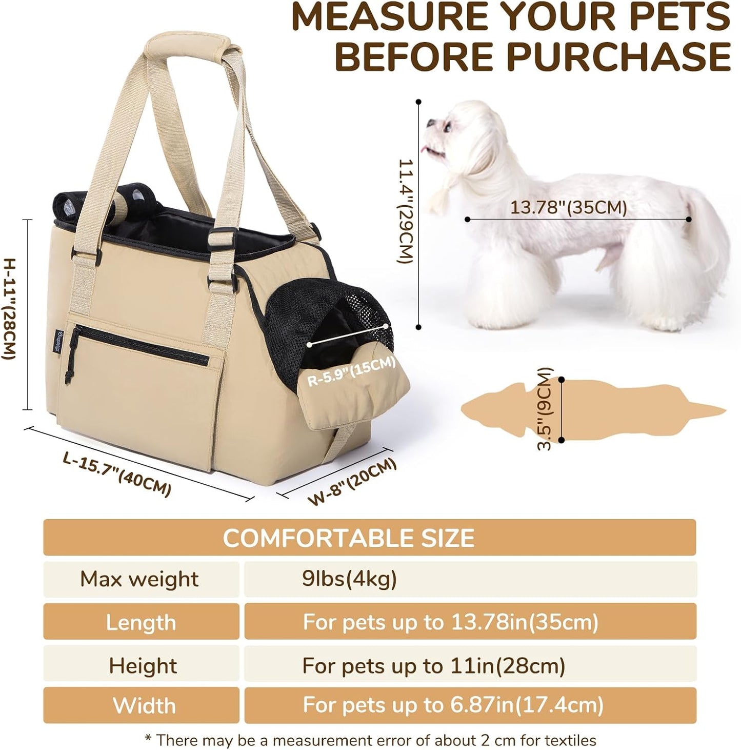 BurgeonNest Dog Purse Carrier for Small Dogs and Cats, Soft Sided Cozy Plush Pet Bag Carrier, 15.7" L x 8" W x 11" H Lightweight Pet Tote Bag with Secure Harness Clip