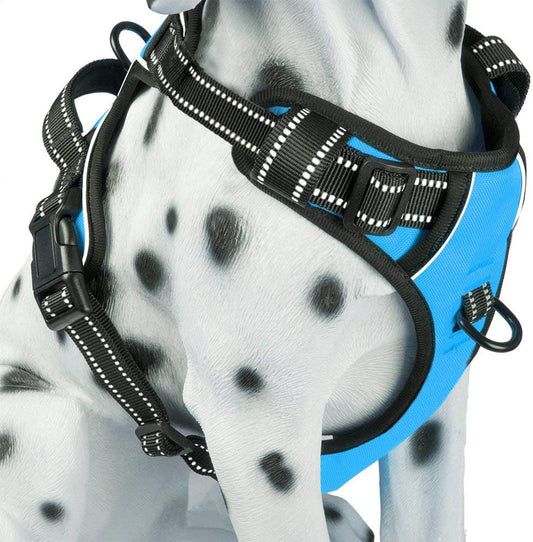 PoyPet No Pull Dog Harness, Reflective Comfortable Vest Harness with Front & Back 2 Leash Attachments and Easy Control Handle Adjustable Soft Padded Pet Vest for Small to Large Dogs (Blue,M)