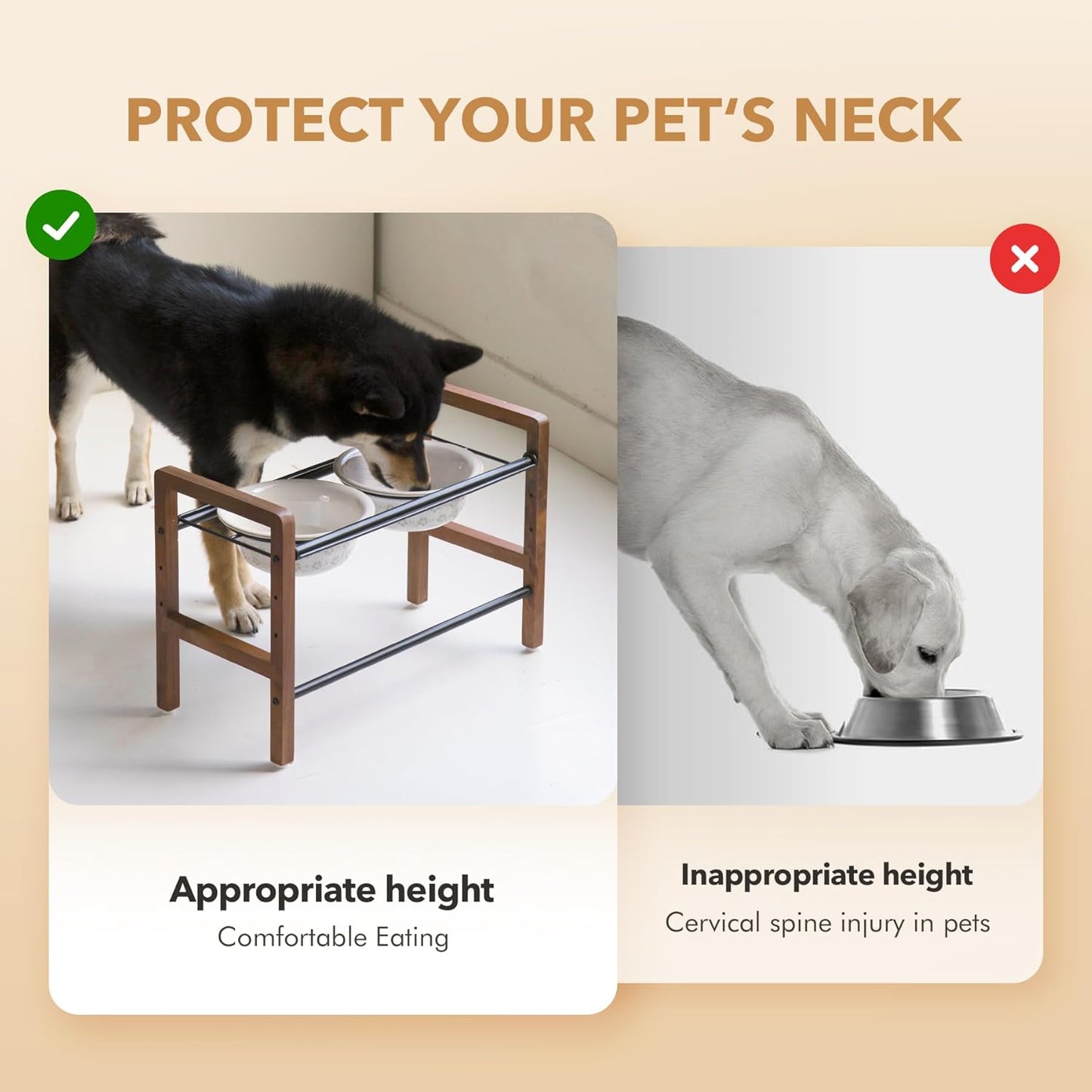 7.1inch Ceramic Adjustable Raised Double Bowls Set with Stand, 3 Heights Elevated, 2 Placement Options,Food and Water Bowls for Medium and Large Dog(Reactived Glaze -White)