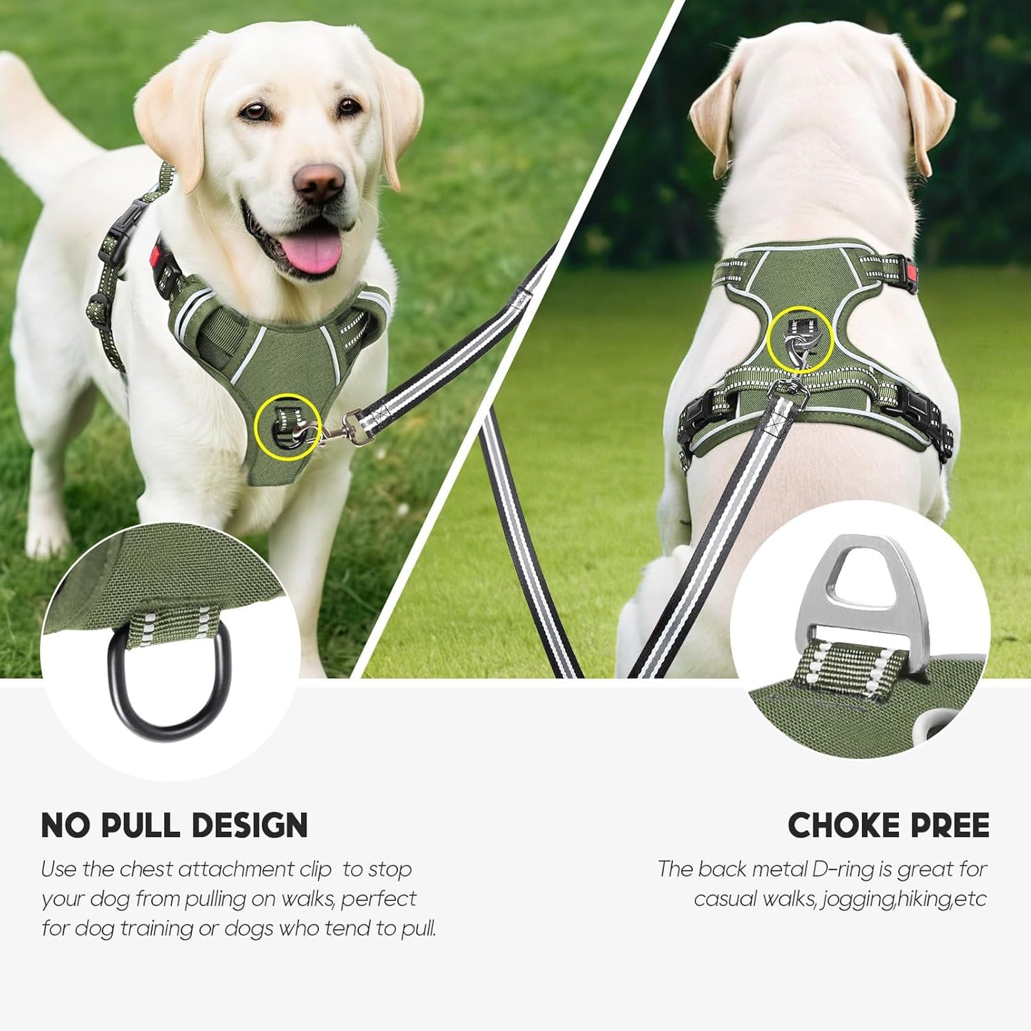 Timos Dog Harness Small Sized, No Pull Pet Harness with Neck Lockable Snap,No Choke Front Clip Dog Reflective Vest,Adjustable Metal Rings 3 Buckles,Easy Control Handle for Small Dogs Green S