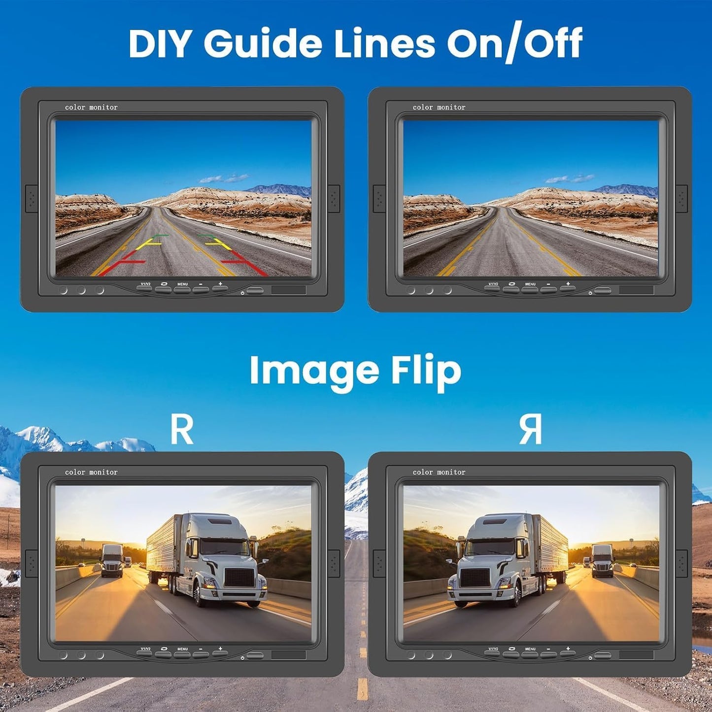 Hikity HD 1080P Backup Camera 7 Inch Monitor Kit Vehicle Night Vision Waterproof Rear View Camera Reverse Monitor for Truck,RVs,Bus, Trailer (9V-36V)