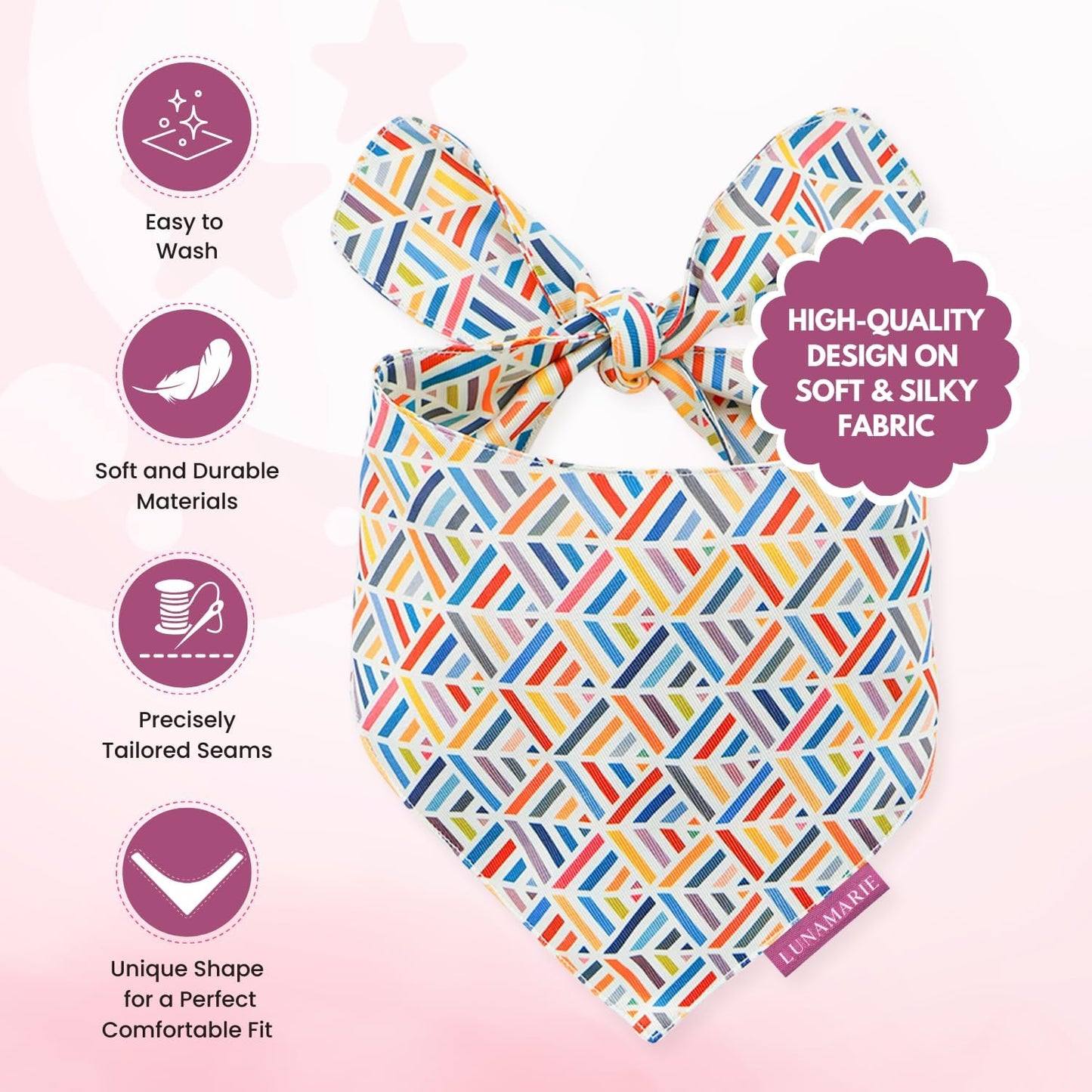 LunaMarie - Luxury Pet Birthday Bandanas -Premium & Silky Poly Fabric | 100% Handmade | Custom Shape Dual Layered (Xena, Small)