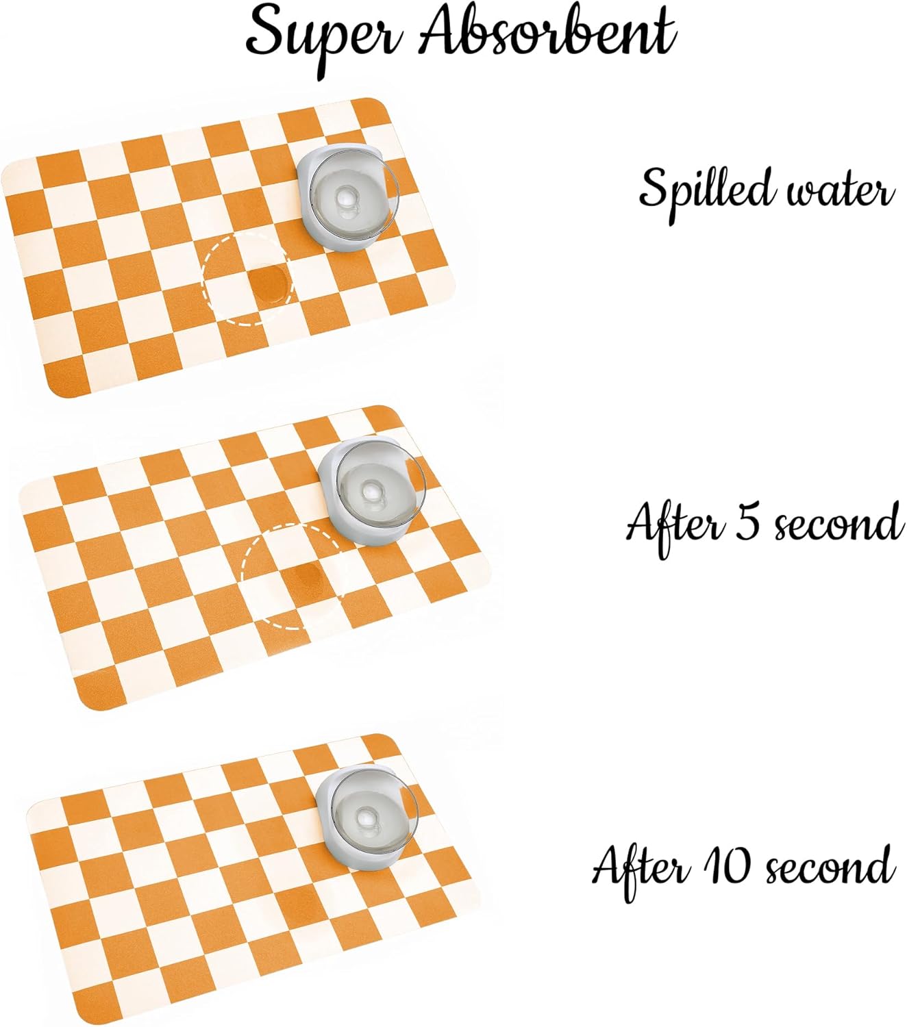 Ralxion Checkered Dog Feeding Mat, Absorbent Mats for Dog Food and Water Bowl, Dispenser, Aesthetic Purple Checkerboard Pet Placemat for Dogs, Cats, Puppy Accessories (Orange, 16 x 24)