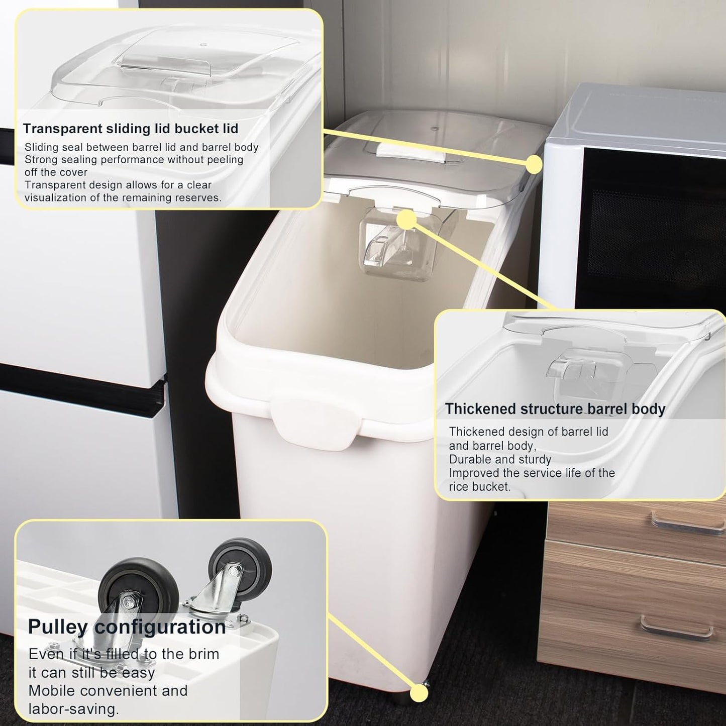 Ingredient Storage Bin,31 Gallon Dispenser Bin with Scoop for Dry Food, Sugar, Baking Supplies,Kitchen Rice Cereal Flour Bin,BPA Free,Pet Food Storage Container,Dog Cat Birds Food (31 Gallon)