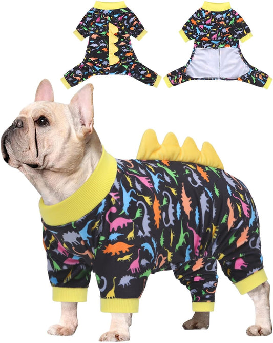 CuteBone Dinosaur Costume Dog Pajamas, Stretchy Spandex Crystal Velvet Sleepwear Coat for Small Dogs, Soft & Warm Pet Outfit Clothes for Cold Weather, Cozy Pullover Design COSP01L