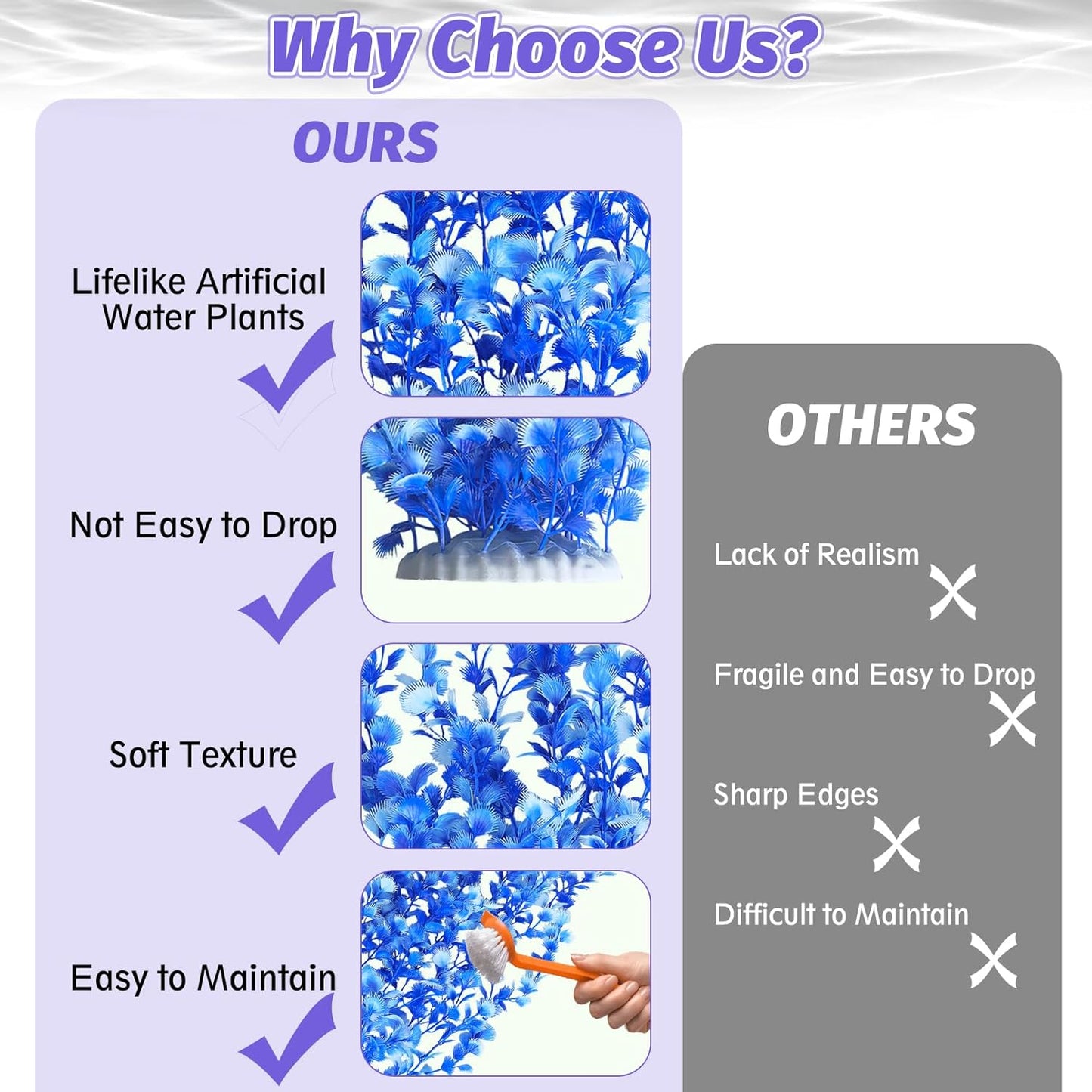 Hamiledyi Aquarium Plastic Plants Aquarium Decor Artificial Fish Tank Plants,Tall Fish Tank Decorations, Extra Large Aquarium Plant 23.6-inch Tall,2PCS（Blue）