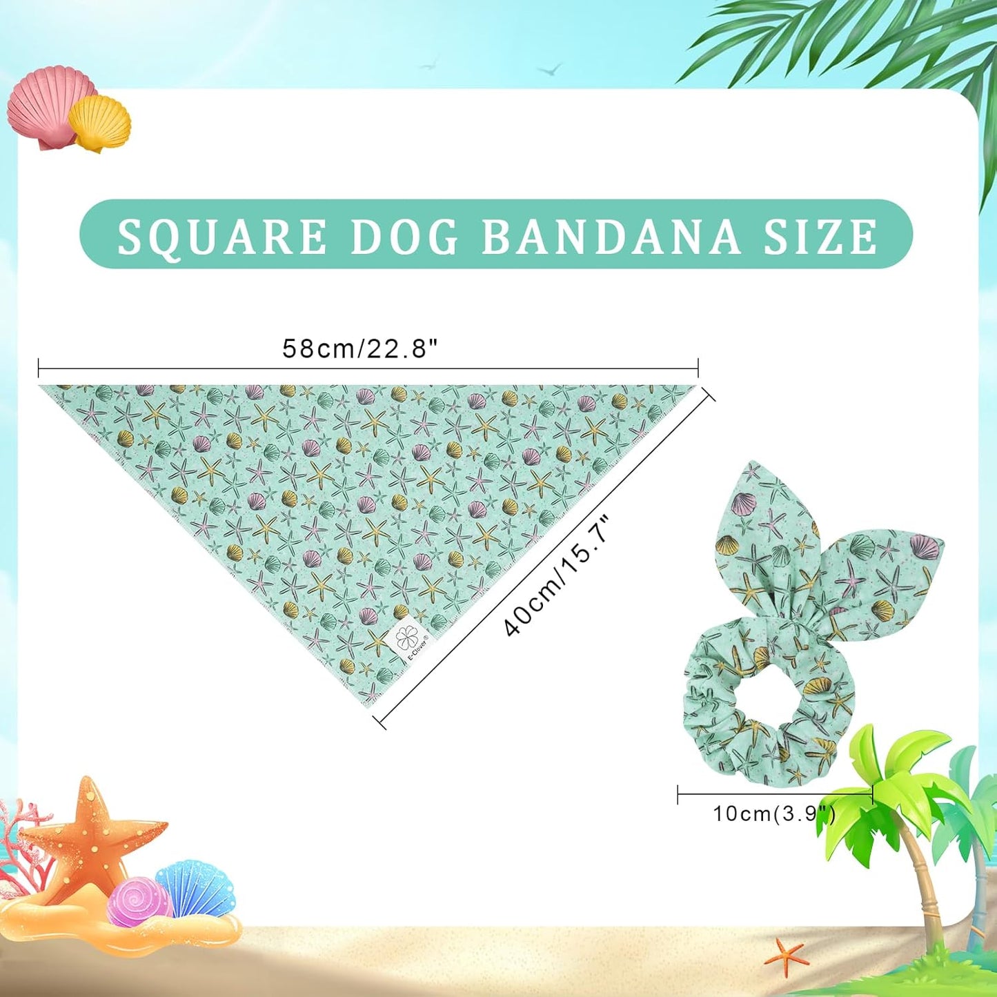 E-Clover Summer Starfish Dog Bandanas & Matching Scrunchie Set Blue Dog Scarf Bibs Pet Bandana with Bow Tie for Small Dogs Puppy Owner Mom