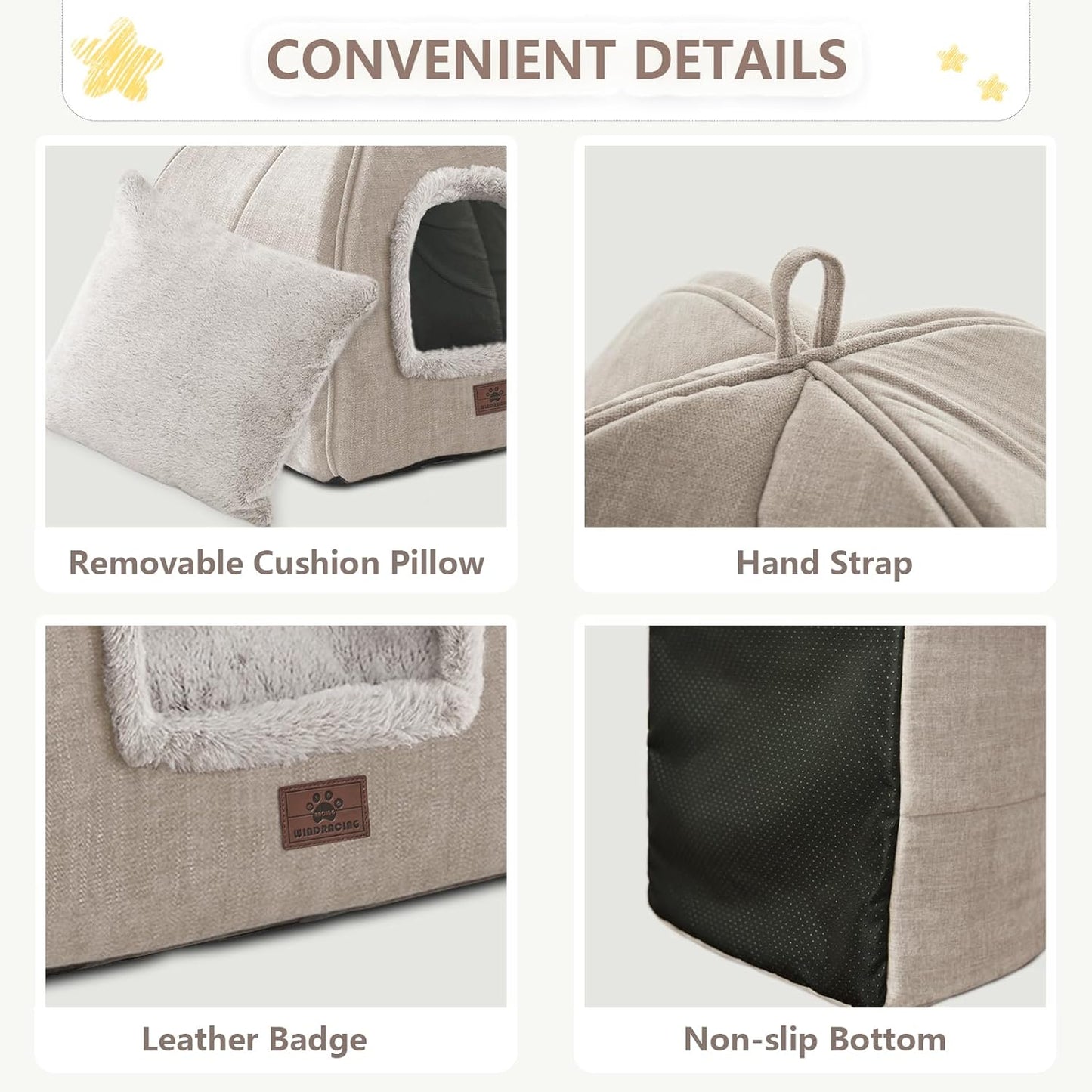 Cat Bed for Indoor Cats - Cat Cave Cat House Cats Tent with Removable Washable Cushioned Pillow, Soft and Self Kitten beds (Large, Beige)