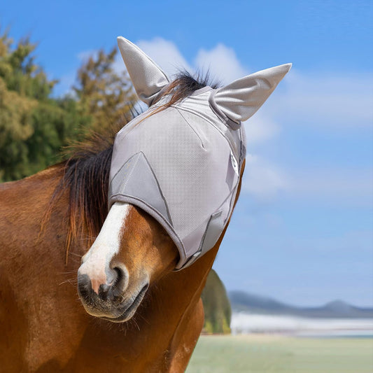 Horse Fly Mask, Adjustable Fly Masks for Horses with Ears, UV Protection from Insect Pests Comfort Mesh Without Nose Average Size Horses Accessories(Extra Small)