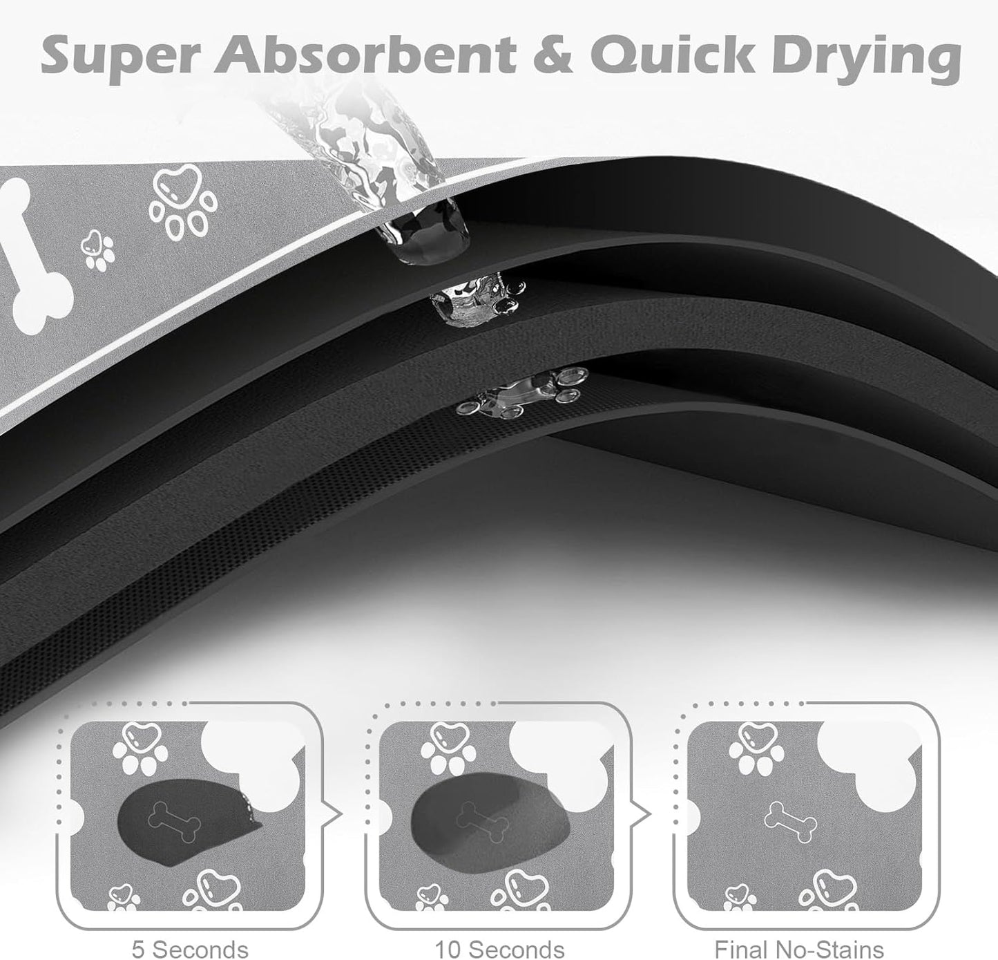 Pet Feeding Mat,Rapid Absorbent Mats for Dog Cat Food, Dog Placemat Water Bowl Mat with Rubber Backing,Messy Drinkers to Protect Floors, Pet Accessories 16"×24" Grey