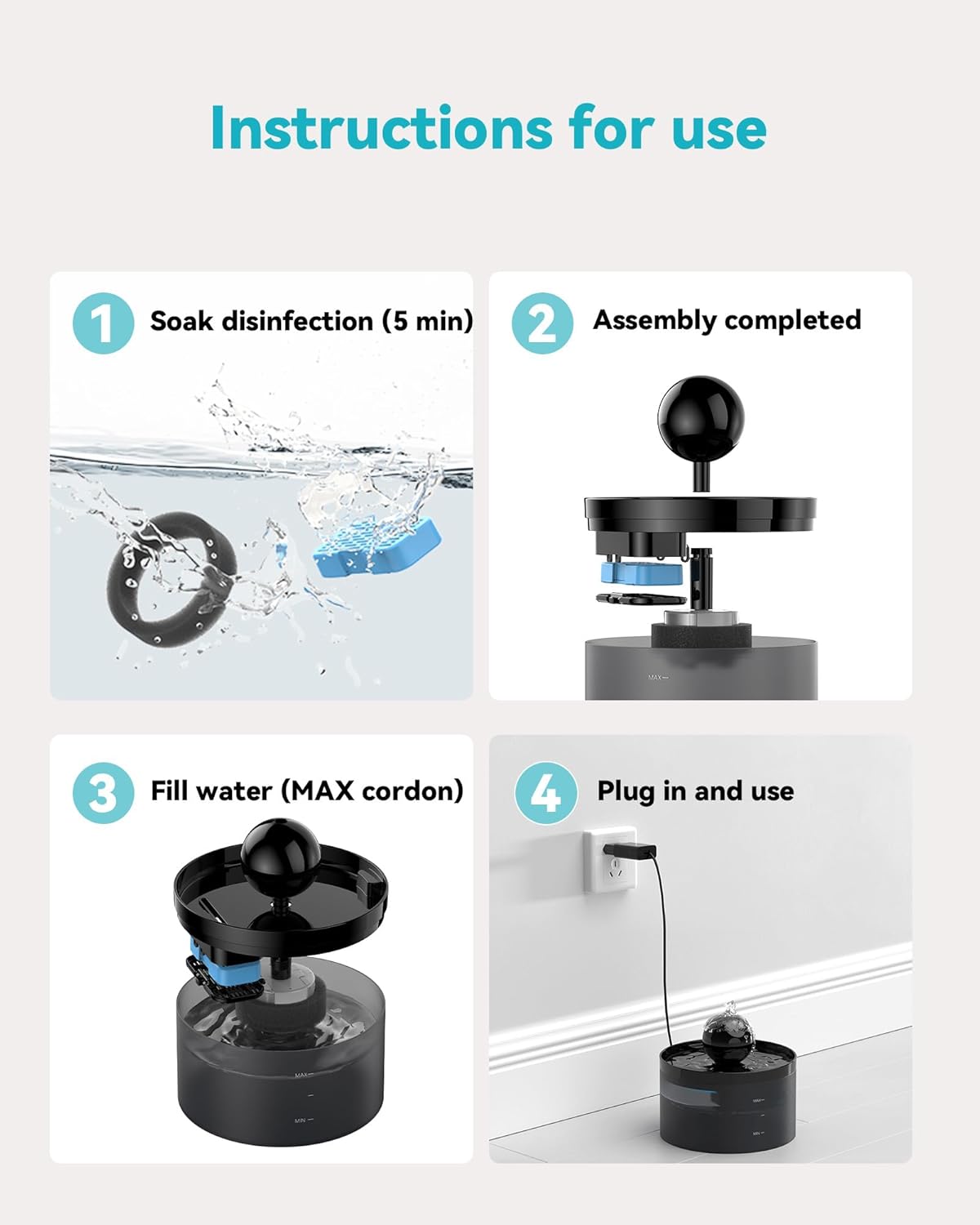 Cat Water Fountain Filters Replacement: 6 Carbon Filters + 6 Sponge Filters - Pet fountain with filter for keeping water fresh and clean, for 2L Cat Fountain H3 GOOSTOO