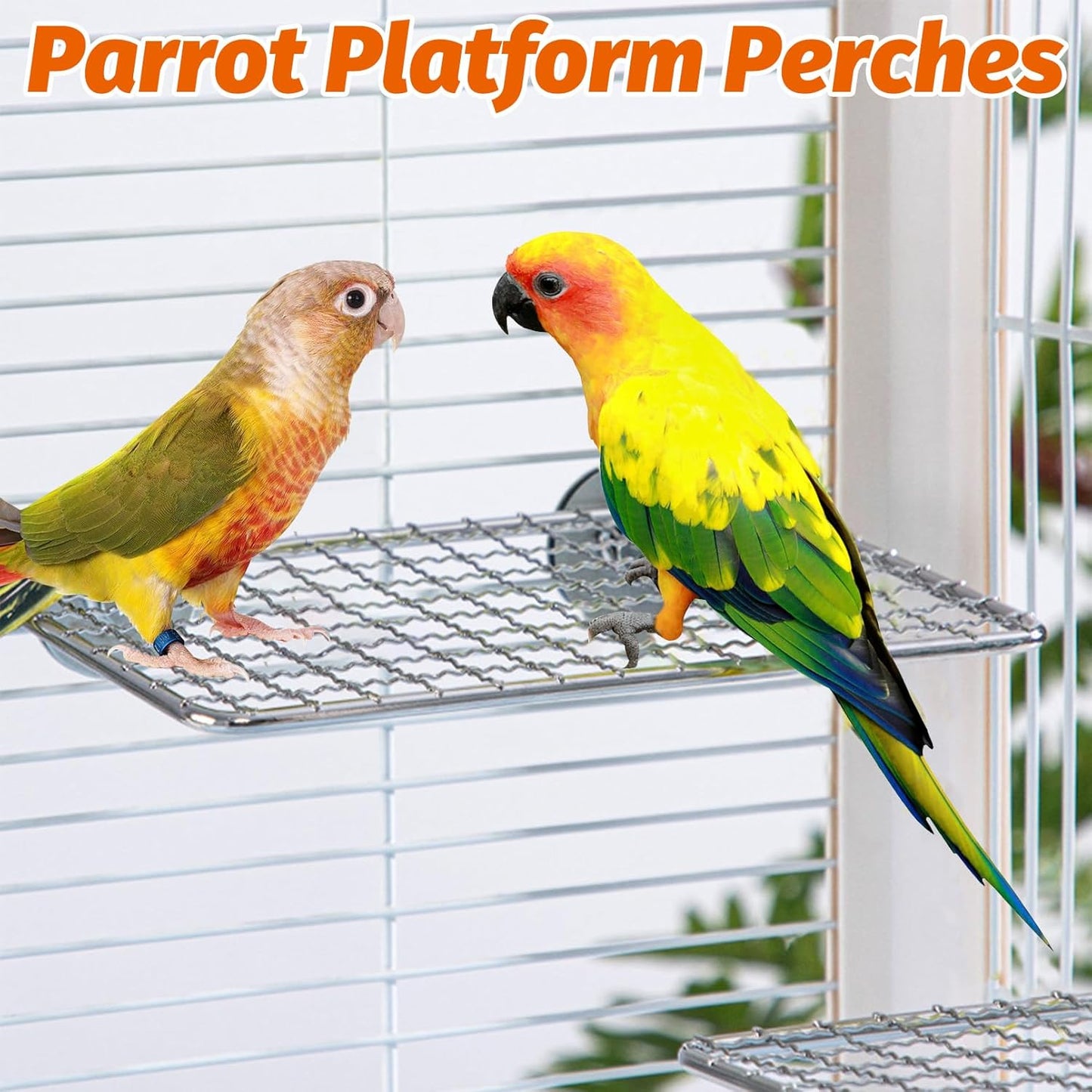 BNOSDM 2 Pack Bird Perch Platform 7.8x5.9in Stainless Steel Birds Perches Parrot Shelf Training Stand Small Animals Cage Accessories for Parakeets, Budgies, Conures, Cockatiels, Lovebirds (L)