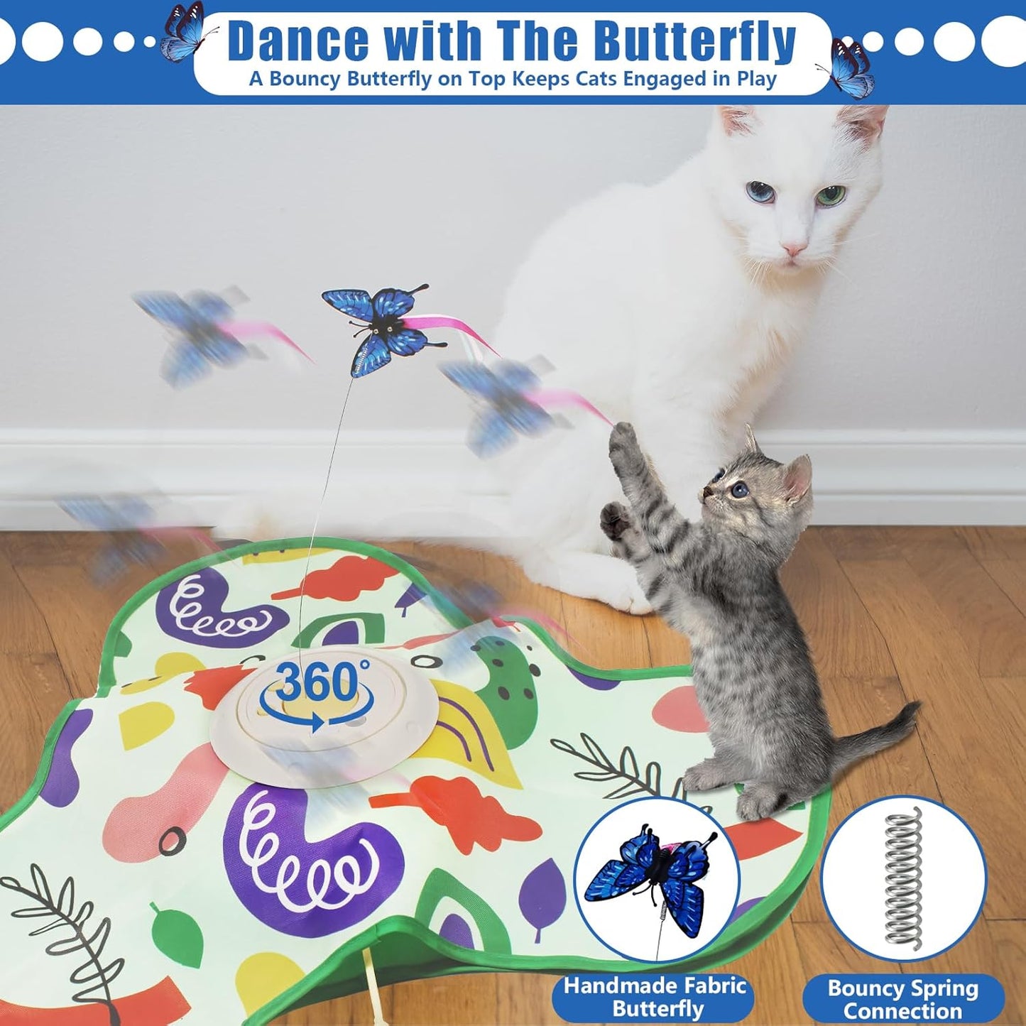 Interactive Cat Toy, Automatic Kitten Toys for Indoor Cats, Hide and Seek Cat Toy Kitten Wand Toy Cat Exercise Toys with Motion Activated, Moving Feather, Chirping