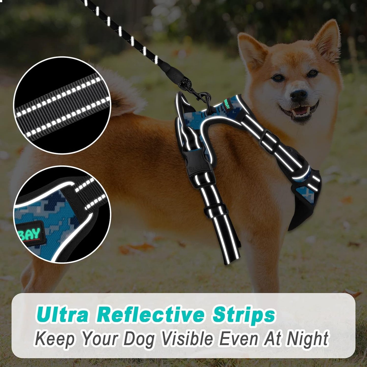 BARKBAY No Pull Dog Harness Large Step in Reflective Dog Harness with Front Clip and Easy Control Handle for Walking Training Running(Blue camo,XL)