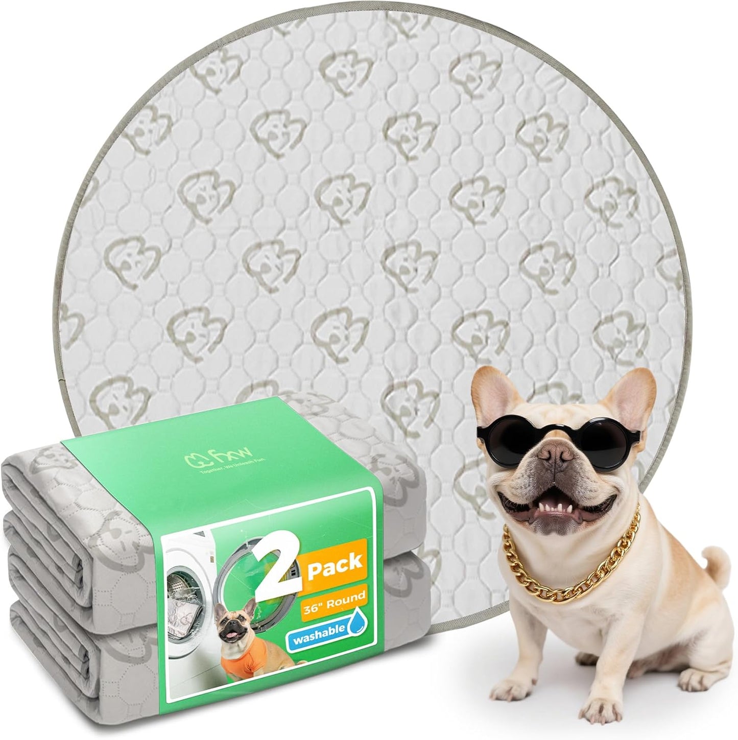 FXW Washable Pee Pads for Dogs, Puppy Pads with Super Absorbent, Specifically Designed for Whelping Box, 36" Round, Khaki, 2 Packs