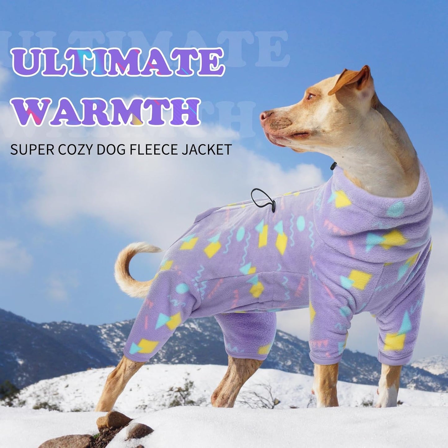 ROZKITCH Dog Winter Coat Soft Fleece Pullover Pajamas, Pet Windproof Warm Cold Weather Jacket Vest with Luminous Zipper, Jumpsuit Apparel Outfit Clothes for Large Giant Dog Geometry 3XL