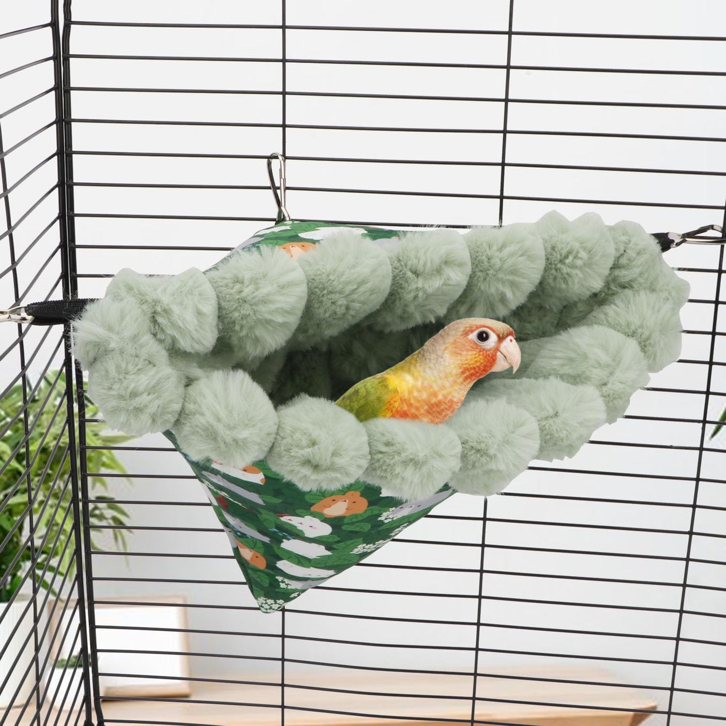Wontee Bird Nest House Winter Warm Hanging Hammock Bird Bed Snuggle Hut for Parakeets Budgies Caique Conures Cockatiels (Large, Green)