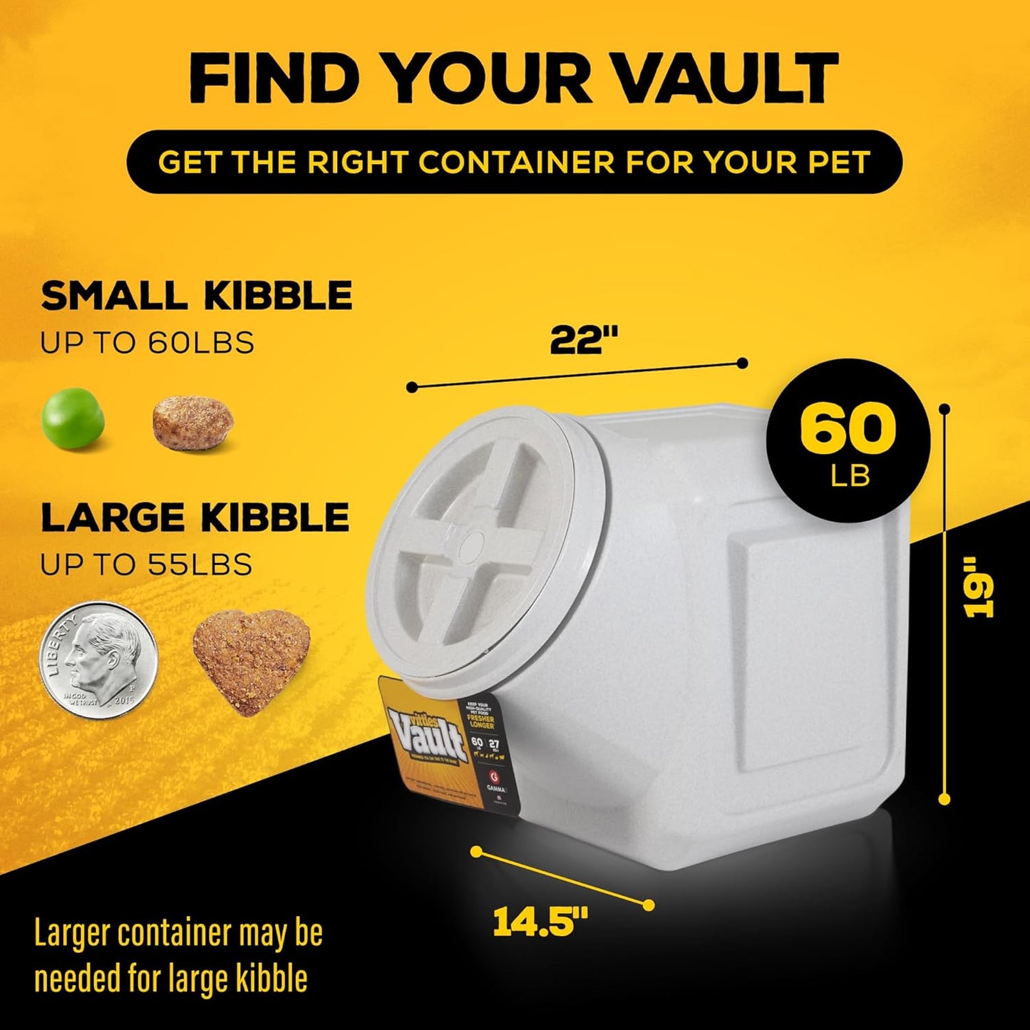 Gamma2 Vittles Vault Stackable Dog Food Storage Container with Sealing Lid, Up to 60 lbs Dry Pet Food Storage Container, USA-Made - [14.5" L x 19" H]