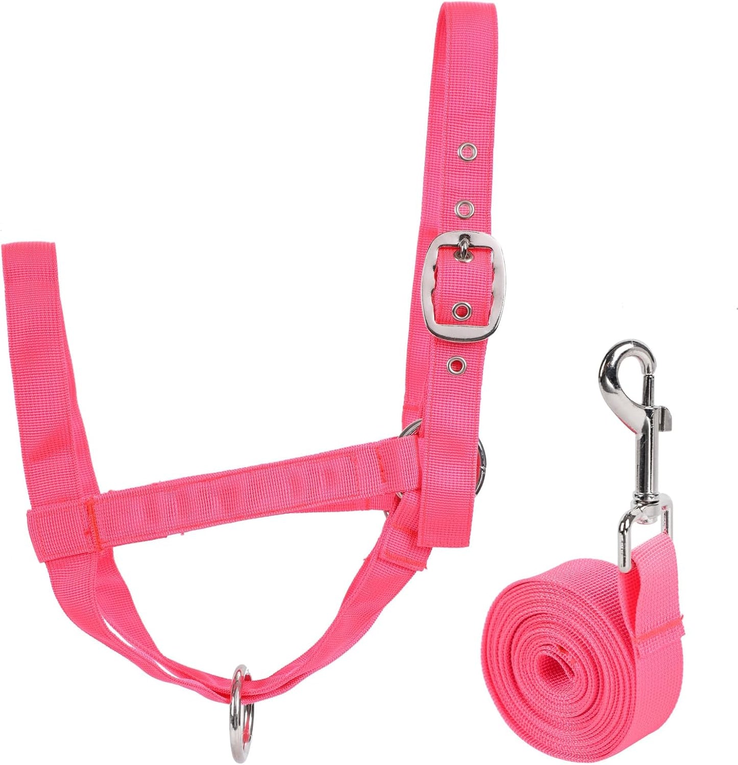 XUANNIAO Easily Adjustable Figure 8 Cow Halter, Double-Ply Premium Livestock Cattle Halters, Colorful Cow Utility Calf Halter with Leading Rope for Miniature Horse Donkey Goat Foal (Small, Pink)