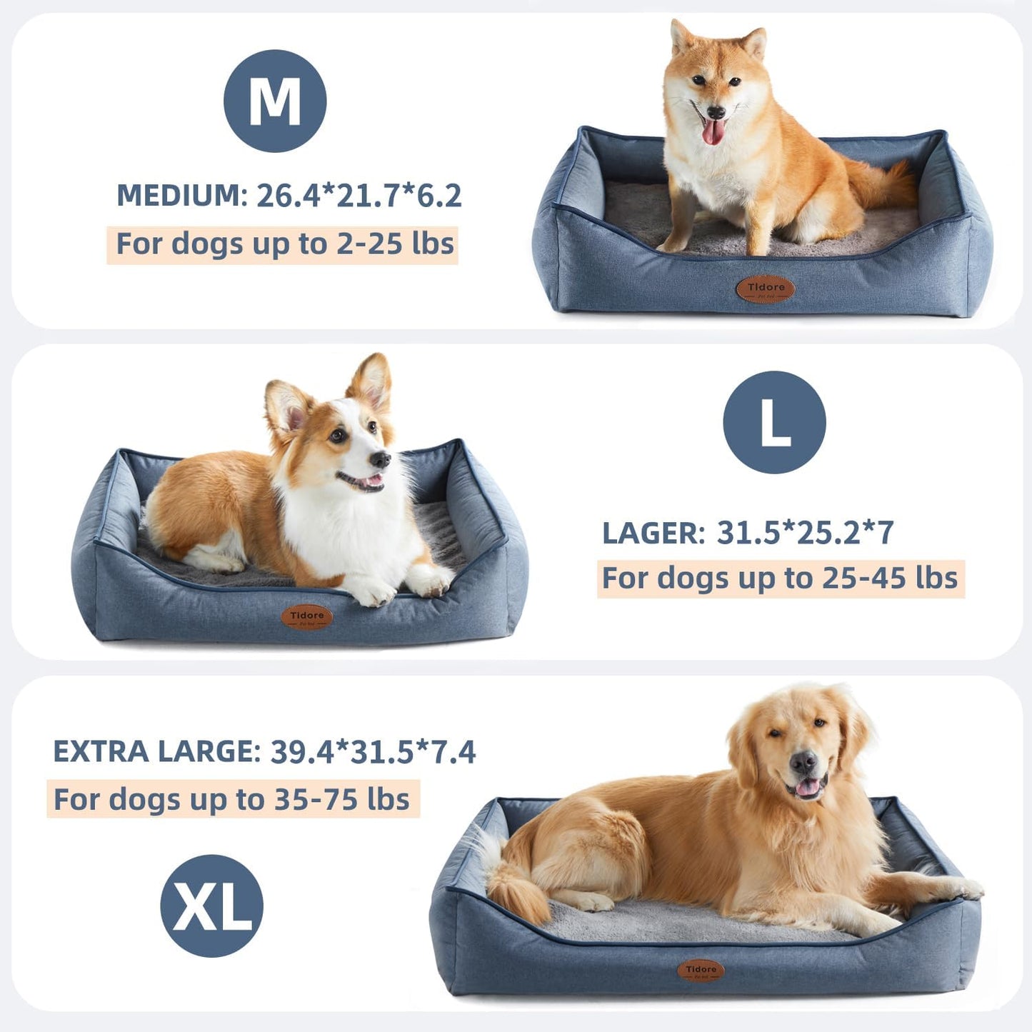 Orthopedic Dog Beds for Medium Dogs, Durable Egg Crate Foam Sofa Dog Bed wit Washable Removable Cover,Waterproof Lining,Pet Bed for Large Dogs (Denim Blue, 26.4" L x 21.7" W x 6.2" Th)