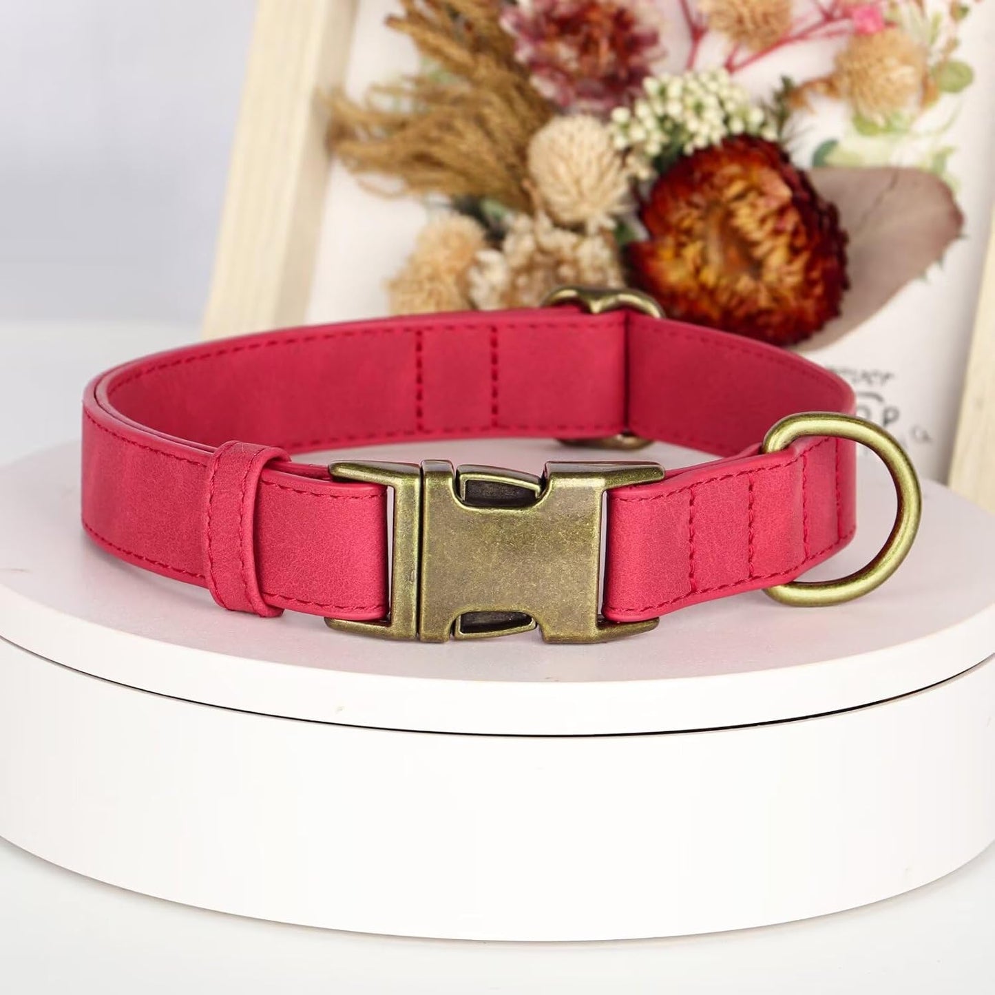 Didog Soft PU Leather Dog Collar, Stylish Quick Released Dog Collars for Large Dogs, Easy Clean Adjustable Pet Collar for Daily Walking, Red, XL Fit 17-27" Neck