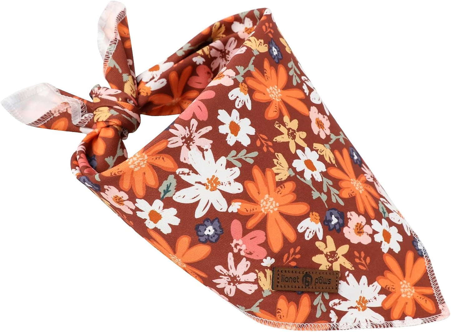 Lionet Paws Fall Dog Bandana Washable Cotton Borwn Handkerchief Scarf Triangle Floral Oxalis Bandana for Medium Large Dogs Girl Boy