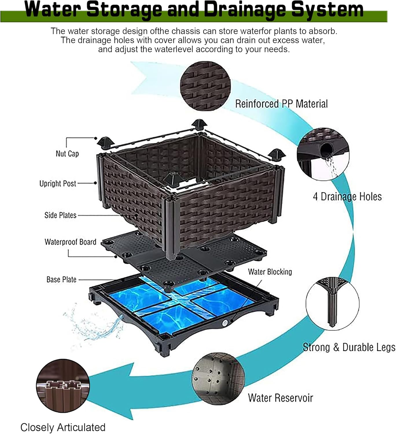 Raised Garden Bed Planter for Outdoor Plants Planter Box Elevated Garden Boxes Deepened Plant pots Perfect for Garden Patio Balcony Deck to Planting Flowers Vegetables Tomato and Herbs