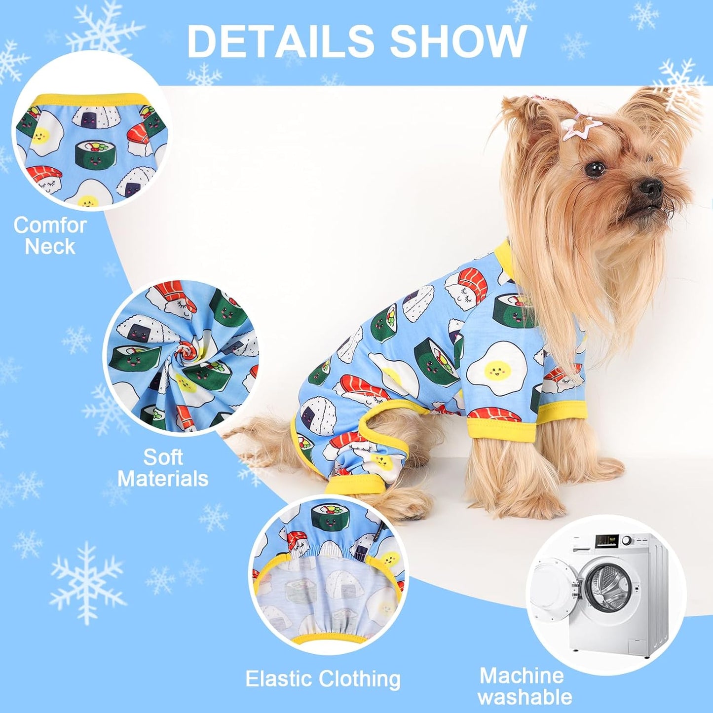 Dog Pajamas Small Sized Dogs Stretchable Summer Dog Clothes Pjs 4 Legs Girl Boy Cute Soft Puppy Outfits Doggie Cat Jammies Jumpsuit Sleeper for Pet (Bread, X-Small)