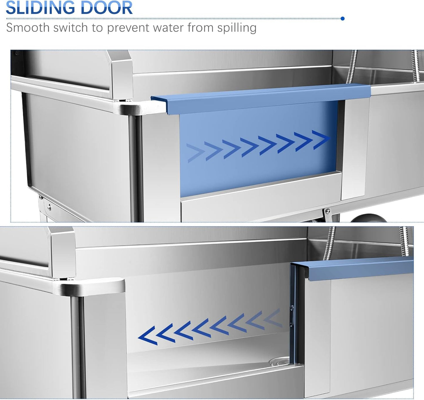 Dog Bath Tub 34'' Small Dogs, Pet Grooming Bahtub Home Washing Station for Small Pets Stainless Steel with Sliding Doors, Left Steps