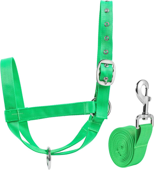 XUANNIAO Easily Adjustable Figure 8 Cow Halter, Double-Ply Premium Livestock Cattle Halters, Colorful Cow Utility Calf Halter with Leading Rope for Miniature Horse Donkey Goat Foal (Small, Green)