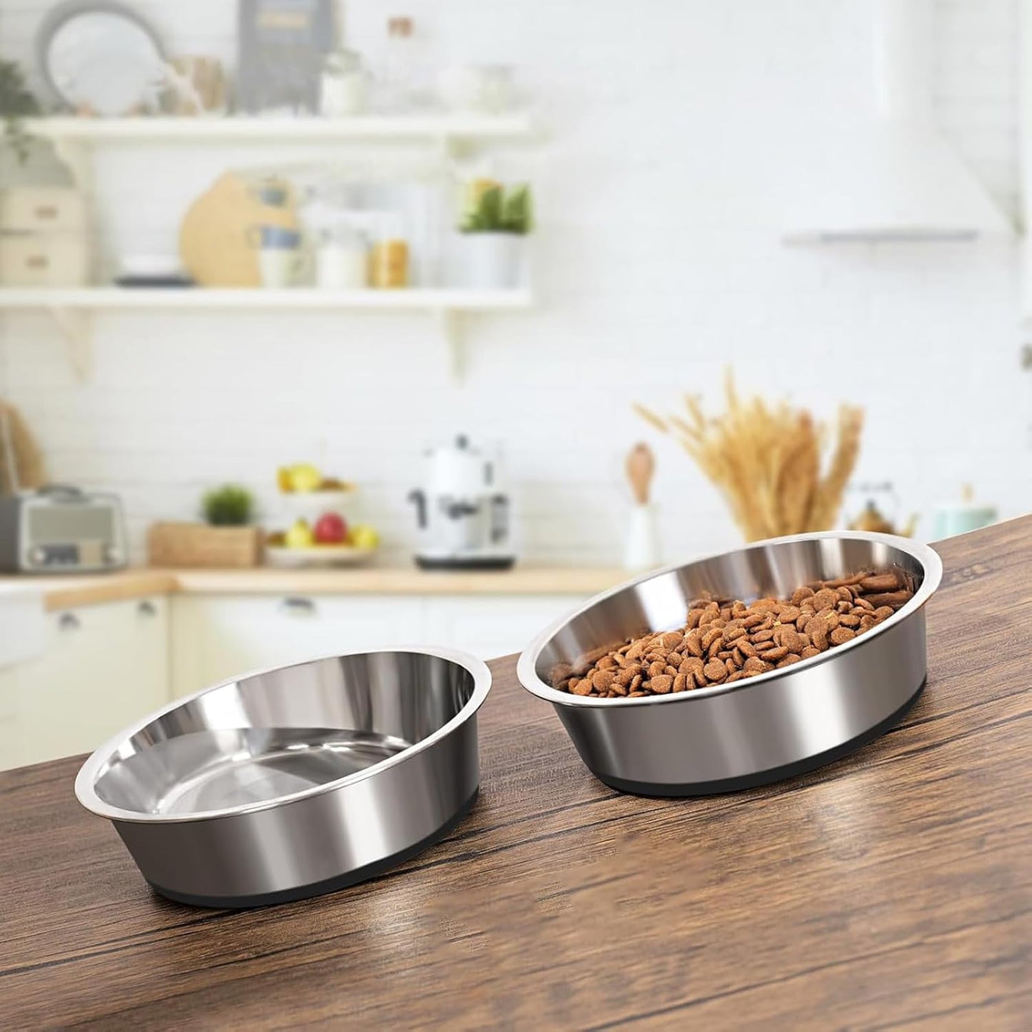 YINGFAN Stainless Steel Dog Bowls, 2 Pack Metal Dog Bowls with Non-Slip Rubber Base, Durable Food and Water Bowl for Small, Medium Dogs, Holds 3 Cups, BPA-Free, Dishwasher Safe (Black)